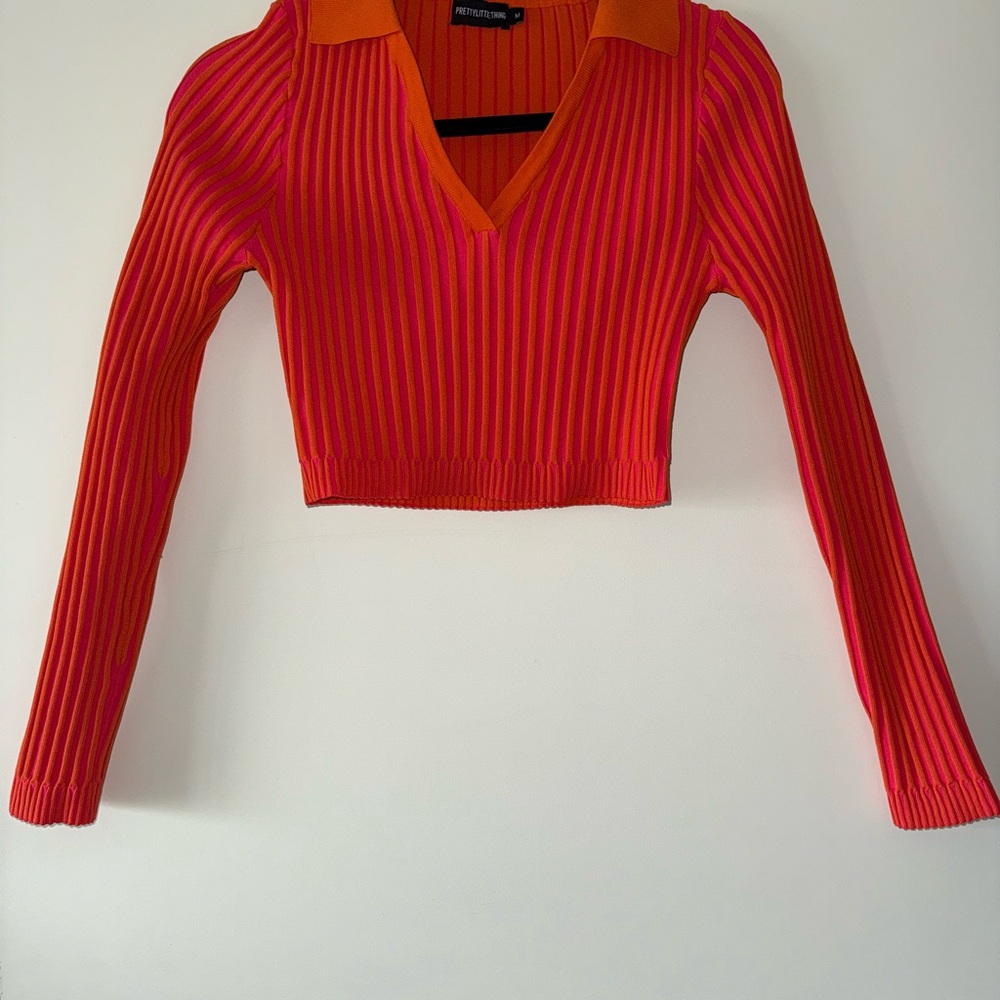 Two Toned Ribbed Crop Top - Pink/Orange